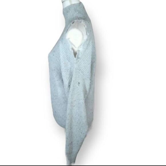 ZENANA LT. BLUE GRAY CUTOUT TURTLENECK DISTRESSED SWEATER NWT MULTIPLE SIZES. GO - Picture 8 of 9